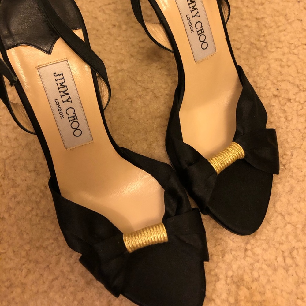 Jimmy Choo black satin sandals 37